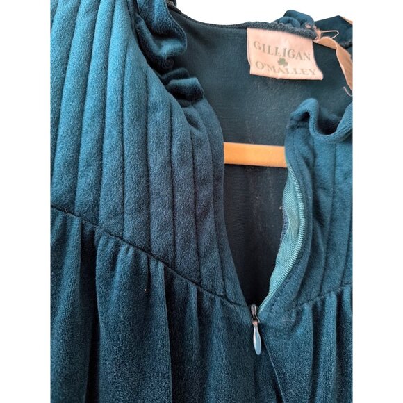 Gilligan & OMalley Teal Long-Sleeve Velour Nightgown  Ruffled Collar & Cuffs 16 - Picture 2 of 5